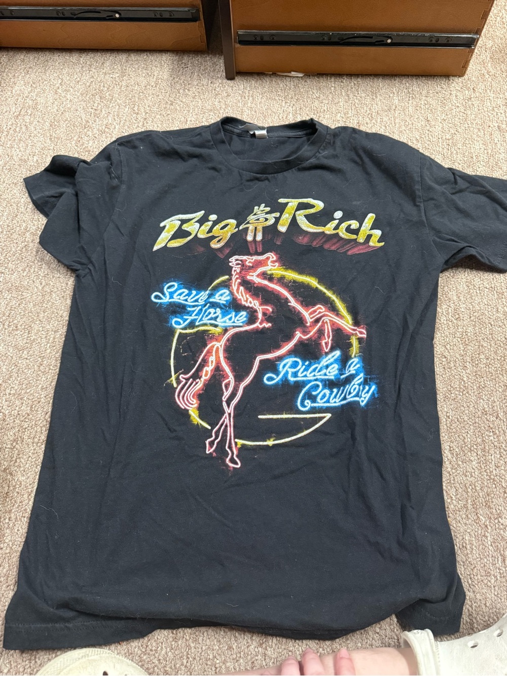 Black Graphic Tee - Neon Rodeo Horse Design